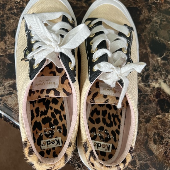 Kate Spade × Keds Crew Kick Raffia Leopard Print Calf Hair Accent Sneaker - Picture 3 of 6